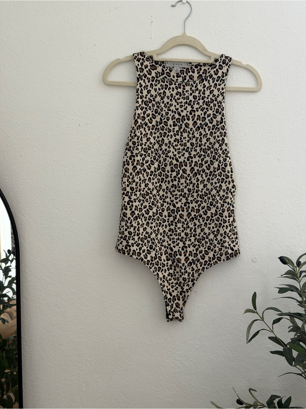 Gaze Leopard Print One-Piece Bodysuit - Beige and Black
